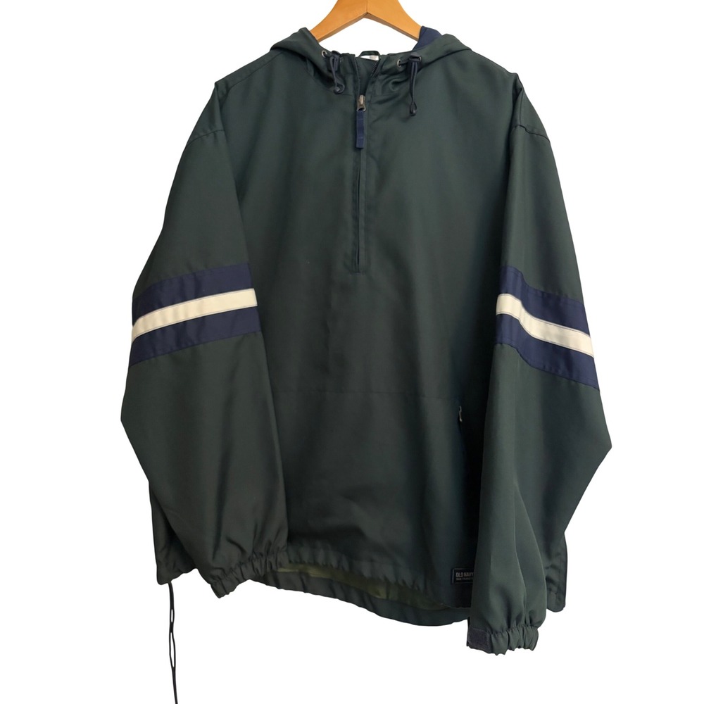 Old Navy Windbreaker Rain jacket XL Green Pullover, Hooded, Athletic, Y2k 2002